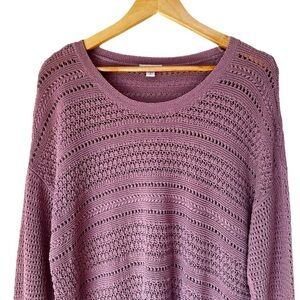 J. Jill Mauve Pink Open Weave Crochet Long Sleeve Knit Sweater MP